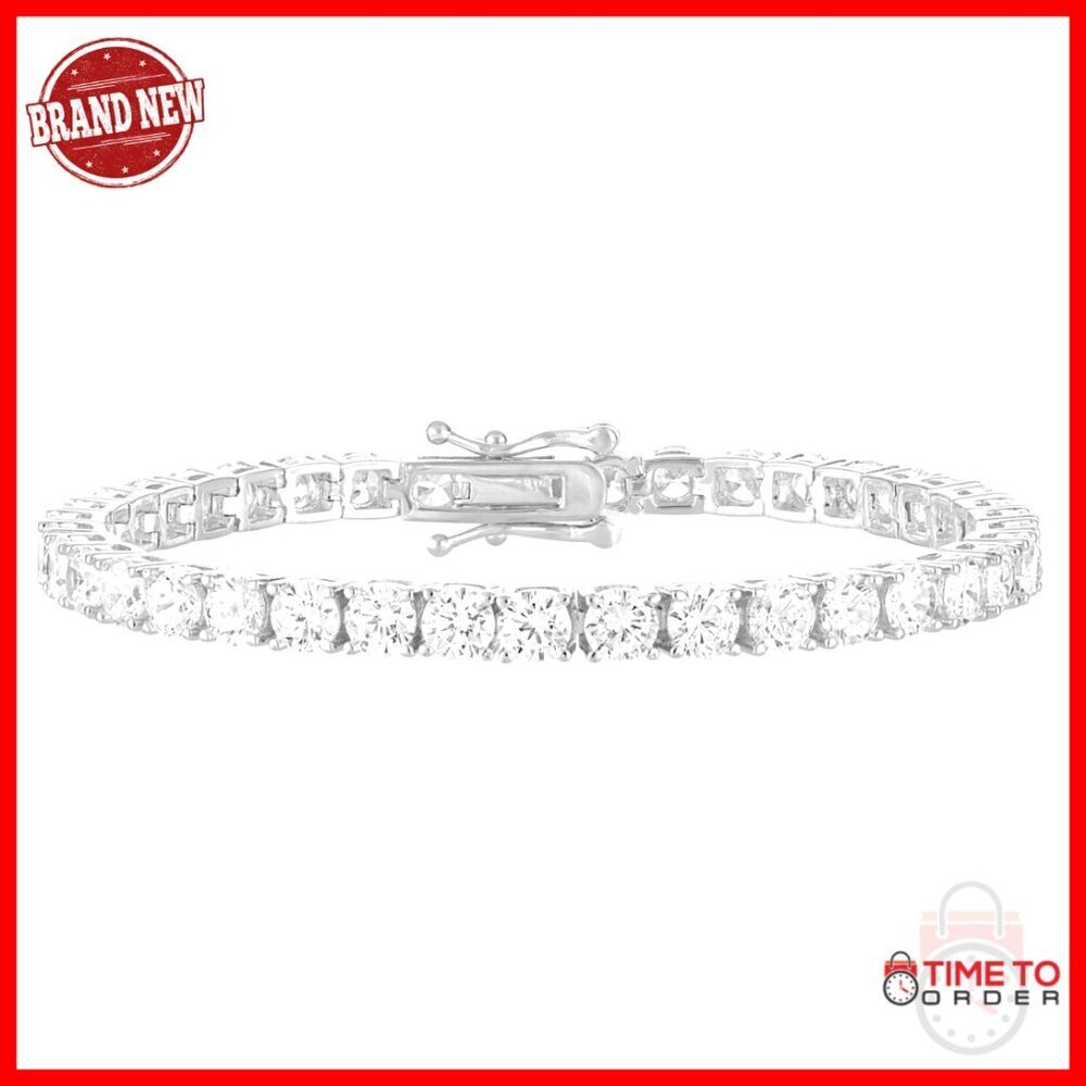 White Gold Plated Tennis Bracelet, 3mm/4mm Width, 6.5-7.5 Inch